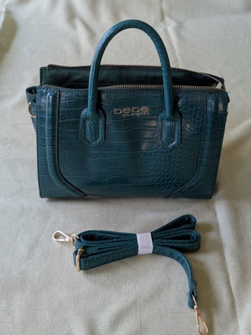 Bebe Emerald Green Croc Embossed Satchel Crossbody Bag